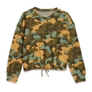 Treasure & Bond Pullover Top Camouflage Waffle Knit Crew Neck Multicolor L NWT